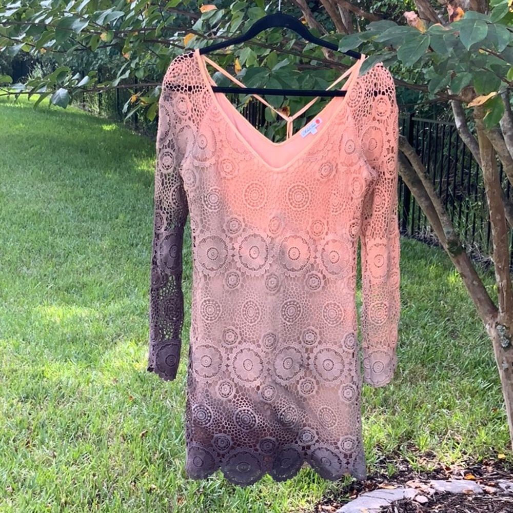MICHELLE JONAS CROCHET PEACH OMBRÉ DRESS, SIZE LARGE